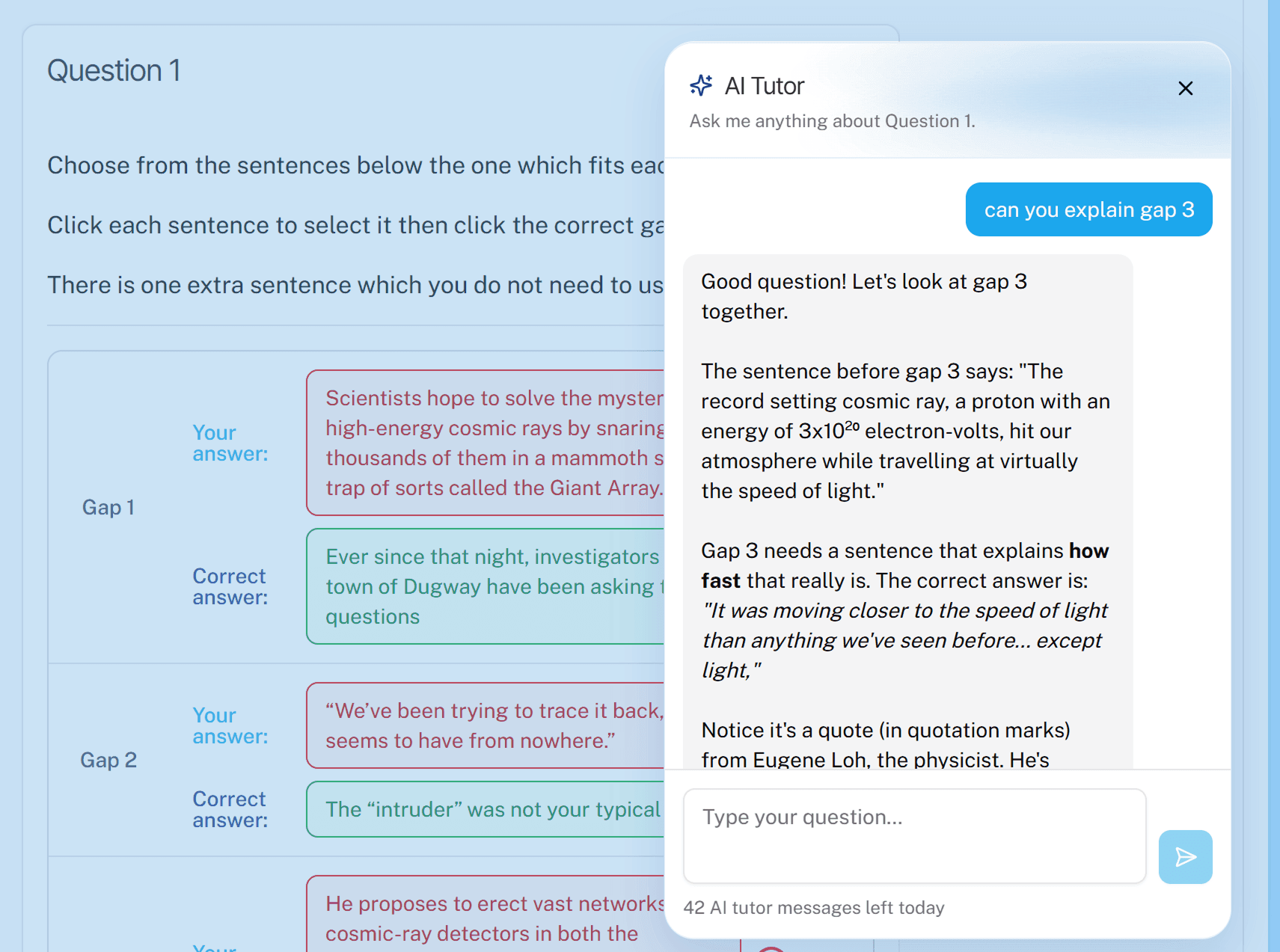 The PassPapers AI Tutor explaining a question on the results page